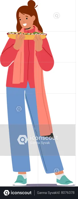 Woman eating Hotdog  Illustration