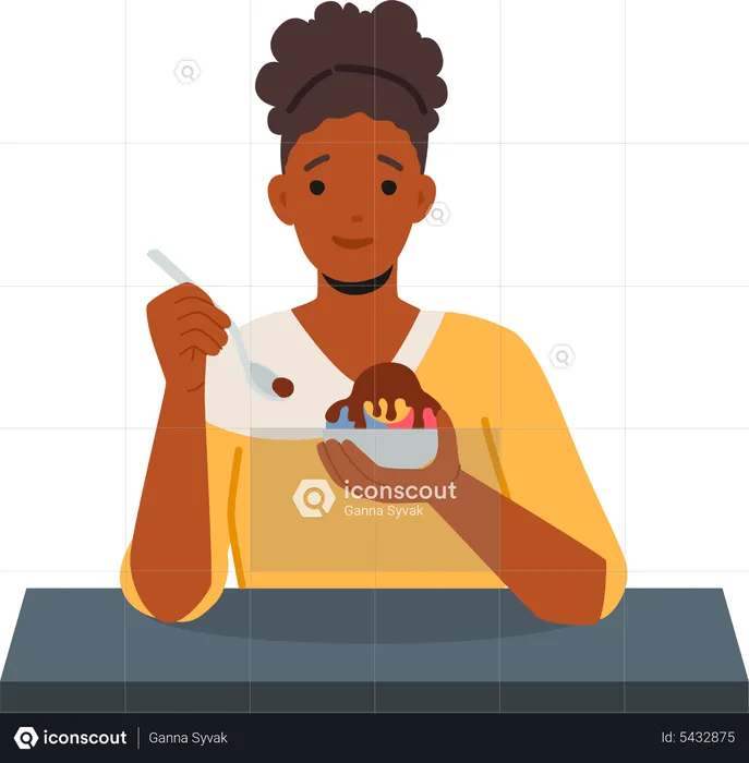 Woman Eating Ice Cream  Illustration
