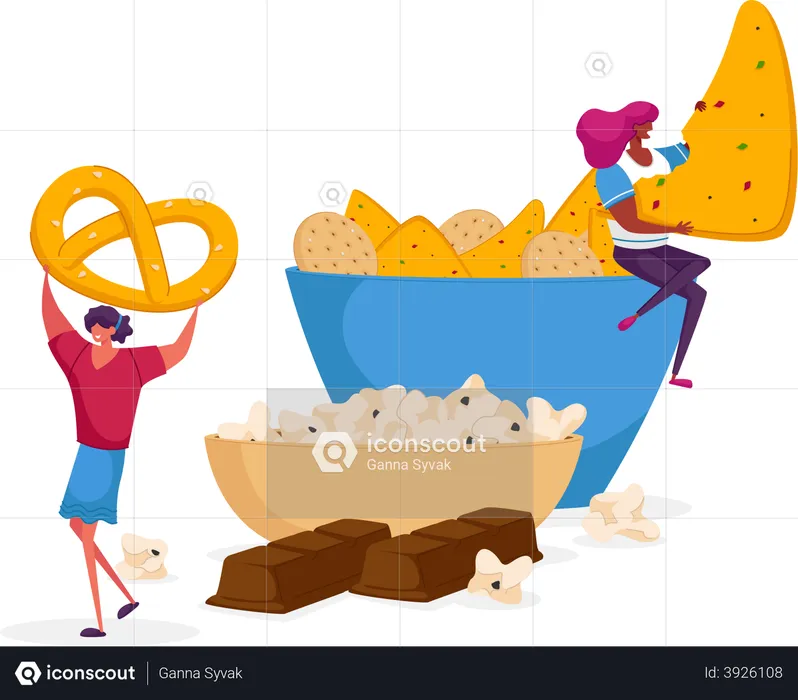 Woman eating nachos  Illustration