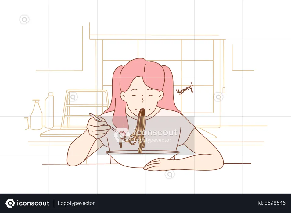 Woman eating noodle  Illustration