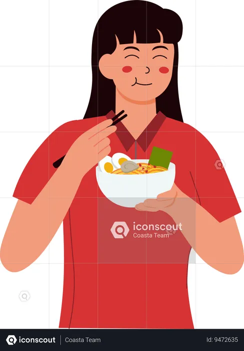 Woman Eating Noodle  Illustration