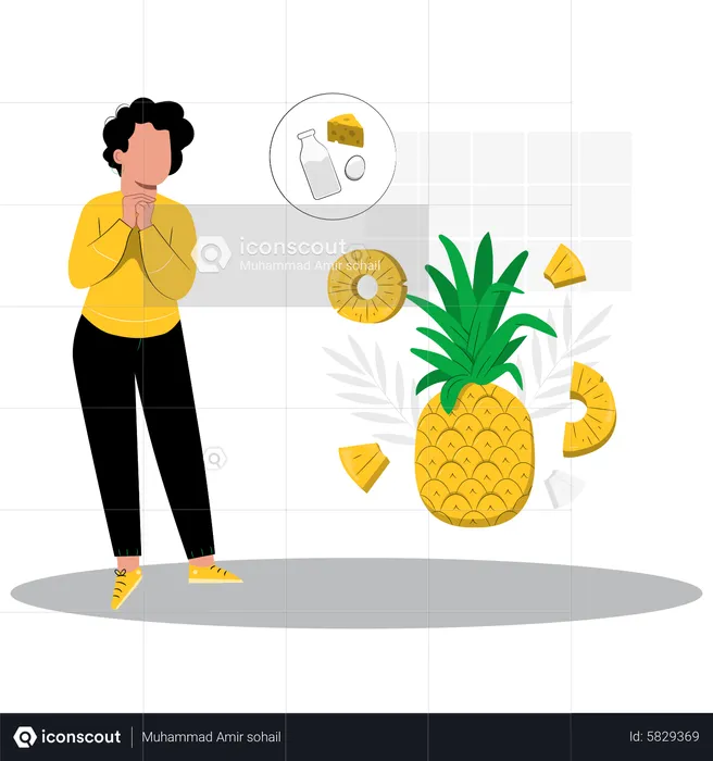 Woman eating pineapple  Illustration