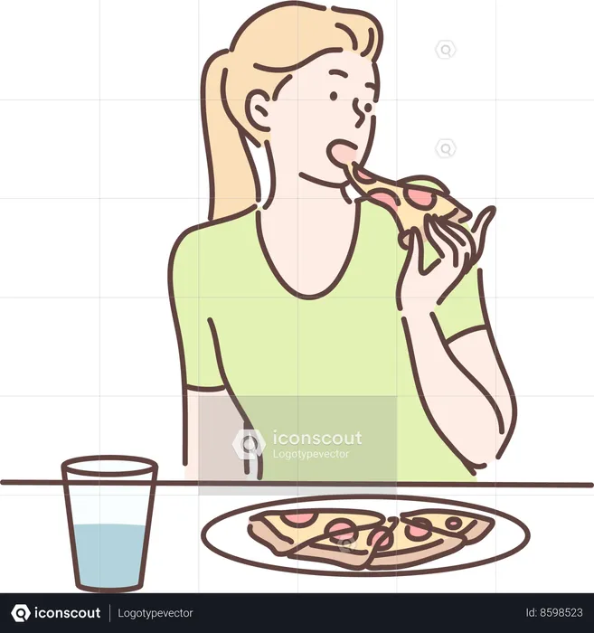 Woman eating pizza  Illustration