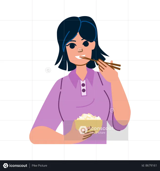 Woman eating rice  Illustration