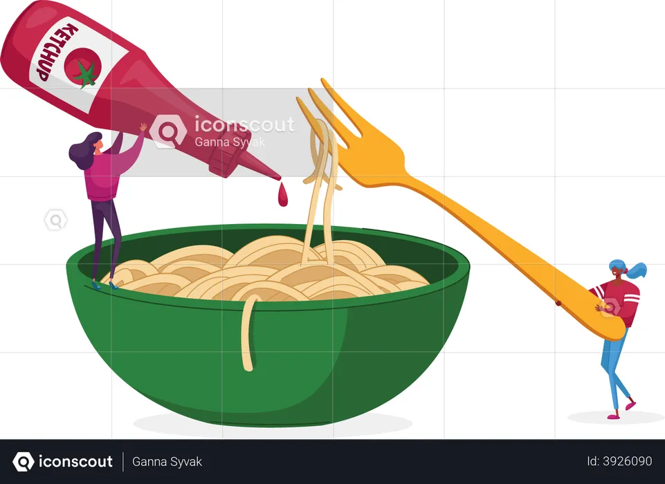 Woman eating spaghetti  Illustration
