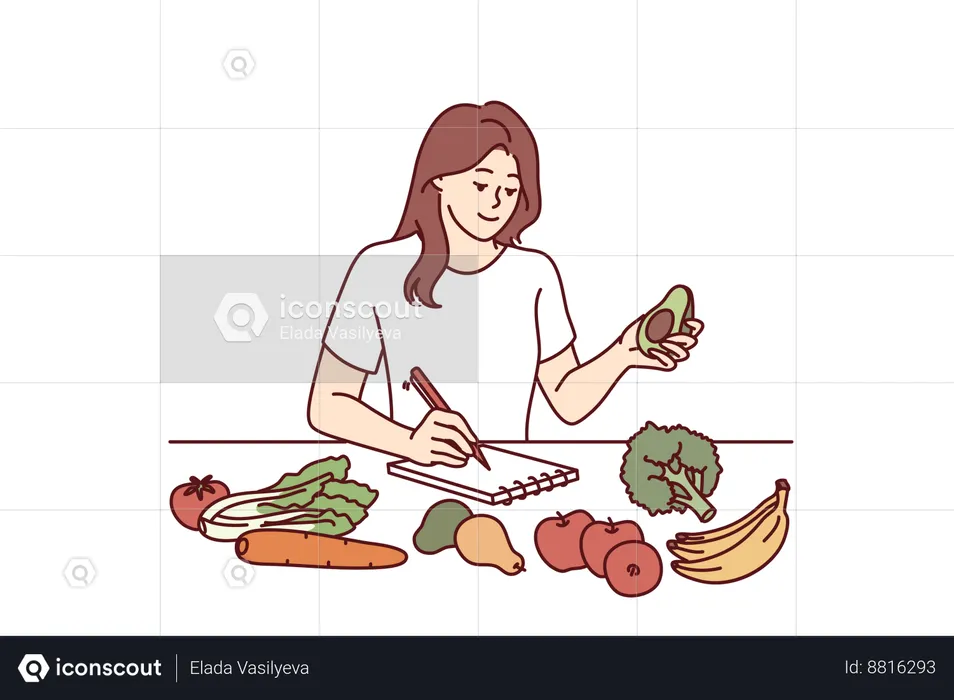 Woman eats healthy vegetables  Illustration