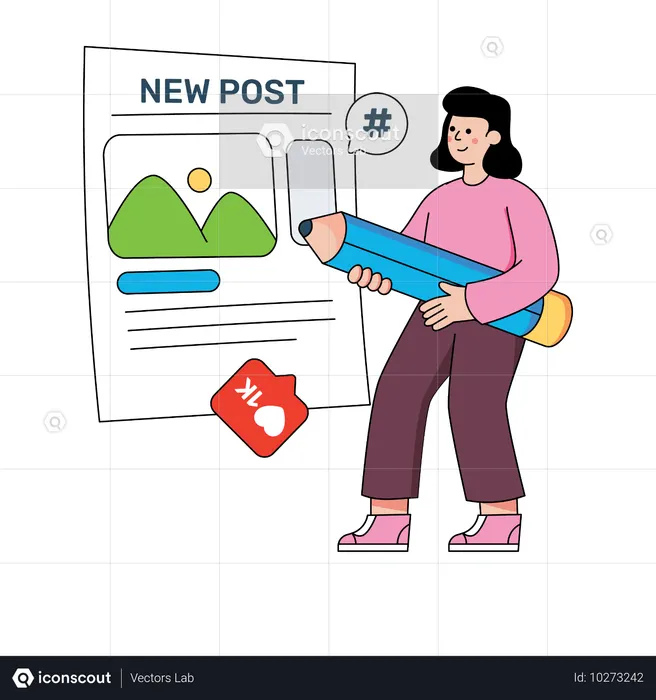 女性がソーシャルメディアの投稿を編集  イラスト