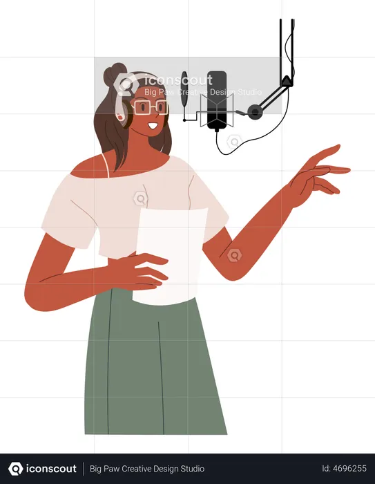 Woman editing podcast at studio  Illustration