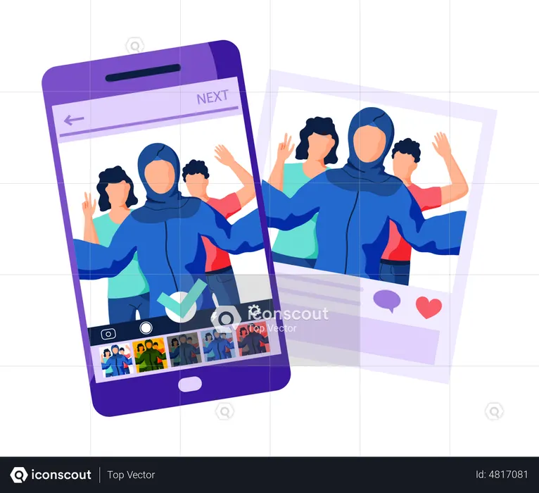 Woman editing social media post image  Illustration