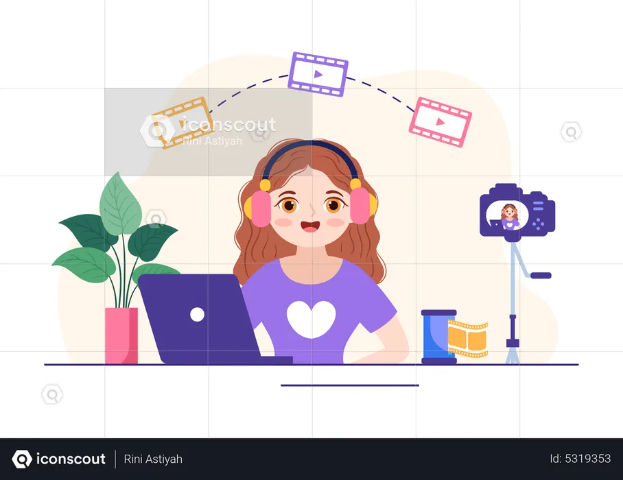 Woman editing video  Illustration