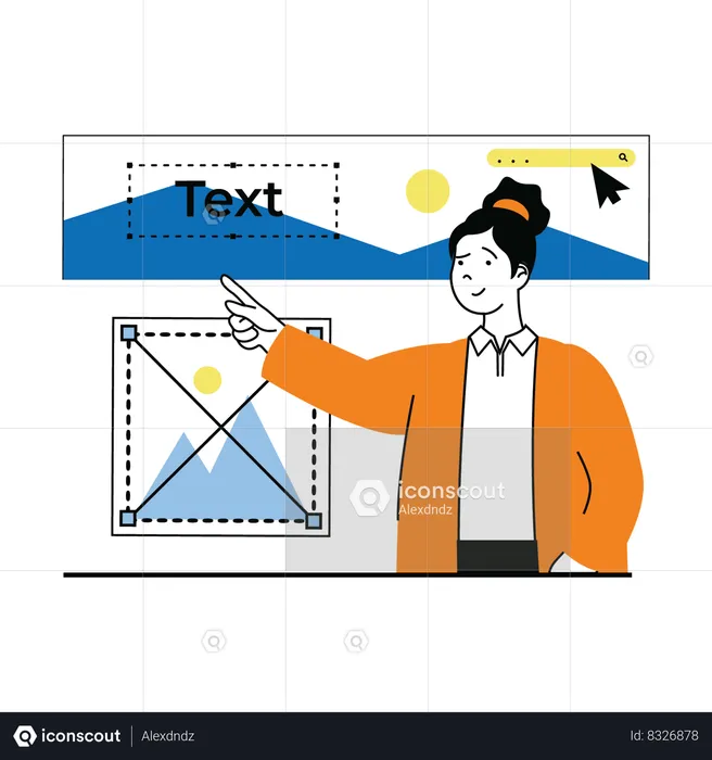 Woman editing web page layout  Illustration