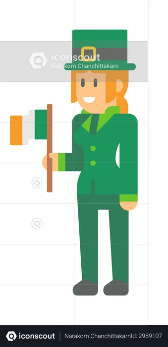 Female Saint Patrick Elf with flag  Illustration