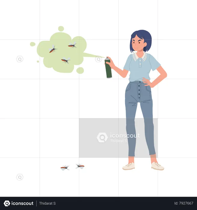 Woman Eliminating Insects with Spray  Illustration