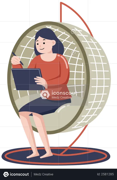 Woman Employee working from home while seating on couch  Illustration
