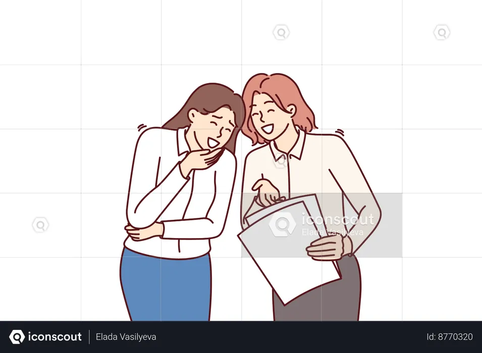 Woman employees are discussing newspaper headlines  Illustration