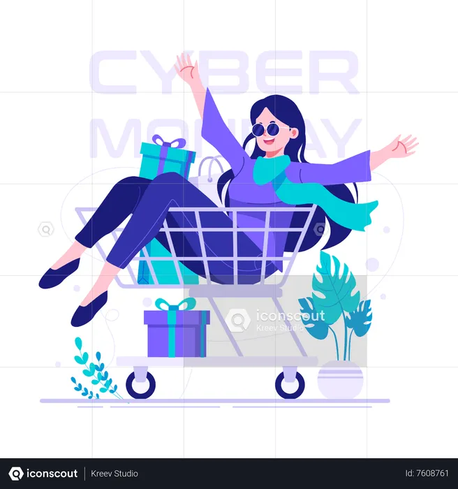 Woman enjoy discounted price on cyber monday  Illustration