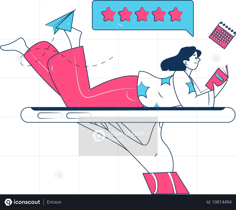 Woman enjoy reading highly rated book  Illustration