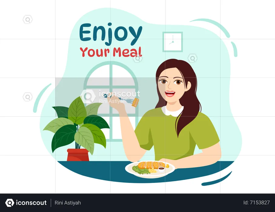 Woman Enjoy Your Meal  Illustration