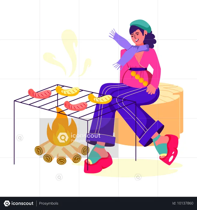Woman enjoying bbq party  Illustration
