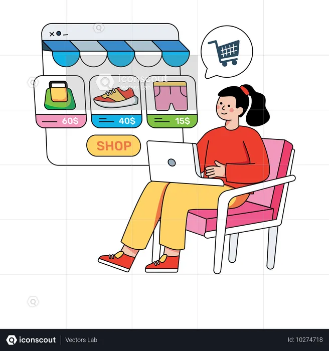 Woman enjoying digital shopping  Illustration