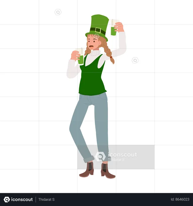 Woman Enjoying Green Beer  Illustration