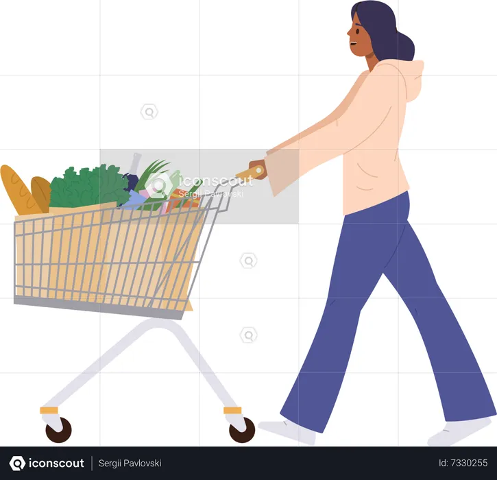 Woman enjoying grocery shopping  Illustration