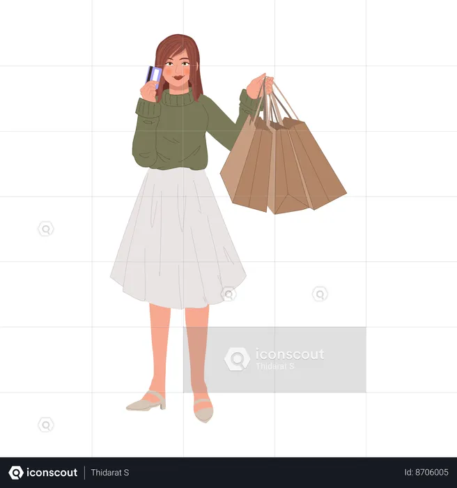 Woman enjoying sale season with credit card  Illustration