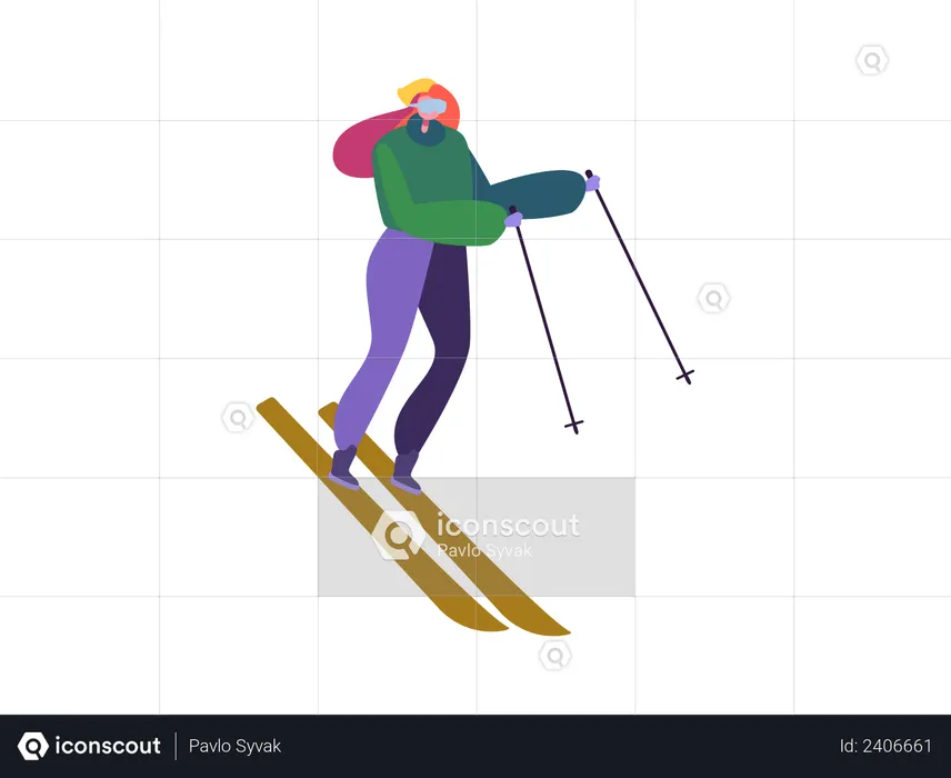 Woman enjoying ski ride  Illustration