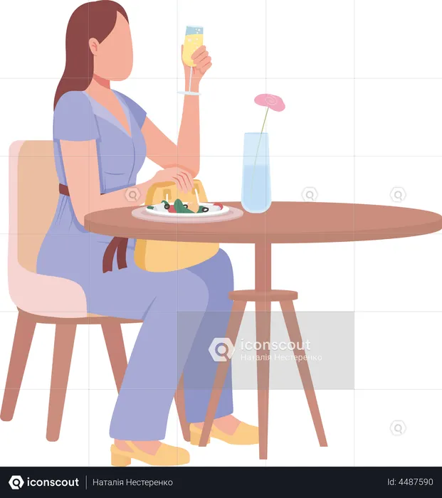 Woman enjoying sparkling juice drink and salad  Illustration