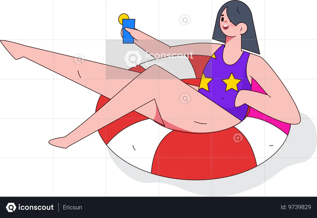 Woman enjoying summer drink  Illustration