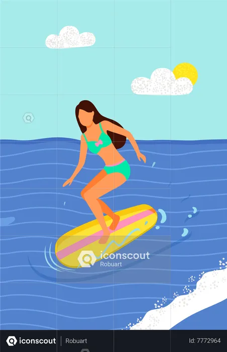 Woman enjoying Surfboarder in Sea  Illustration