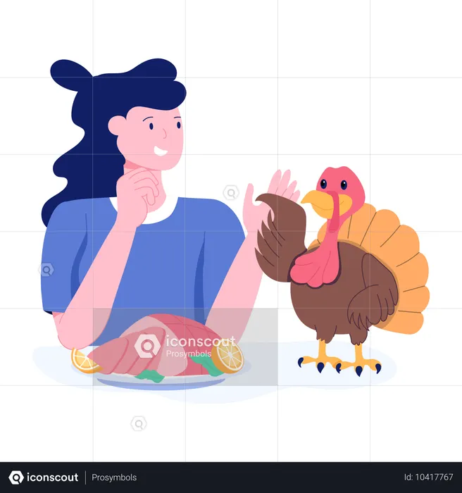 Woman enjoying Turkey Day  Illustration