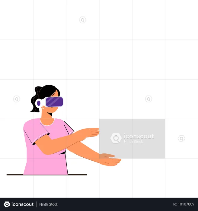 Woman enjoying VR experience using VR goggles  Illustration