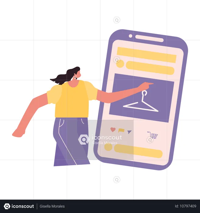 Woman enjoys digital shopping  Illustration