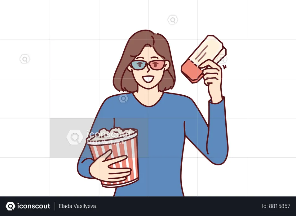 Woman enjoys her favorite movie  Illustration