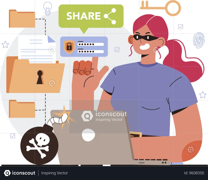 Woman ensures cyber security  Illustration