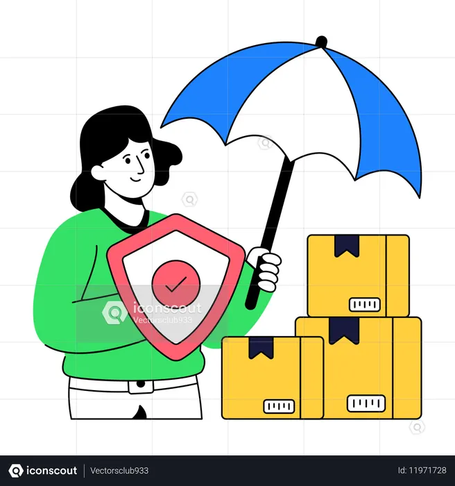 荷物の安全を確保する女性  イラスト