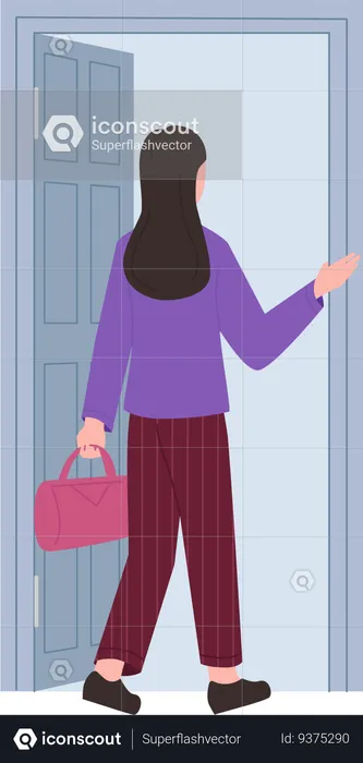 Woman Entering Door  Illustration