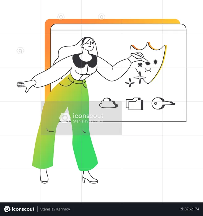 Woman enters her password into a browser  Illustration