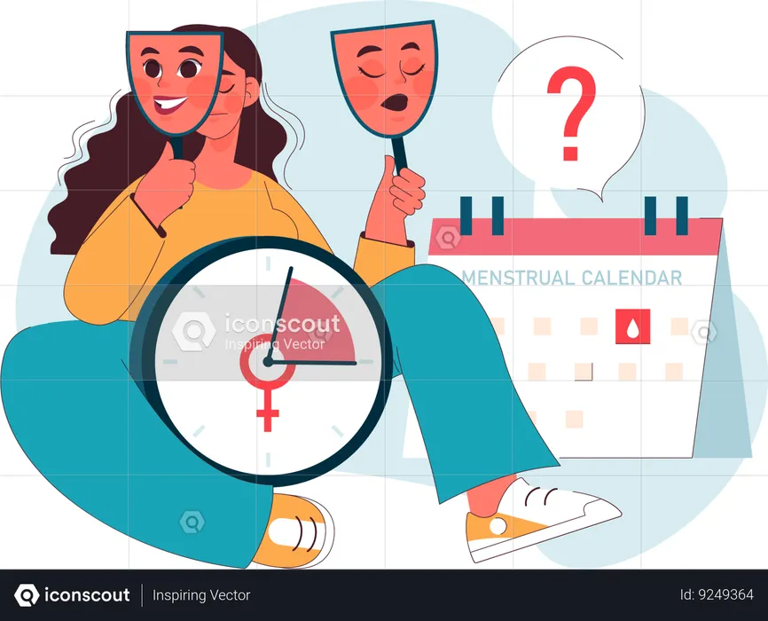 Woman evaluates hormonal imbalances using masks  Illustration