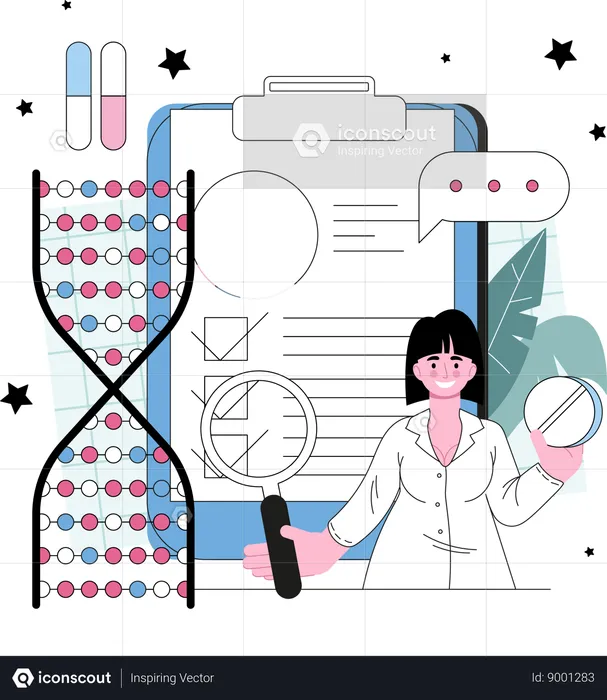Woman examines genes report  Illustration