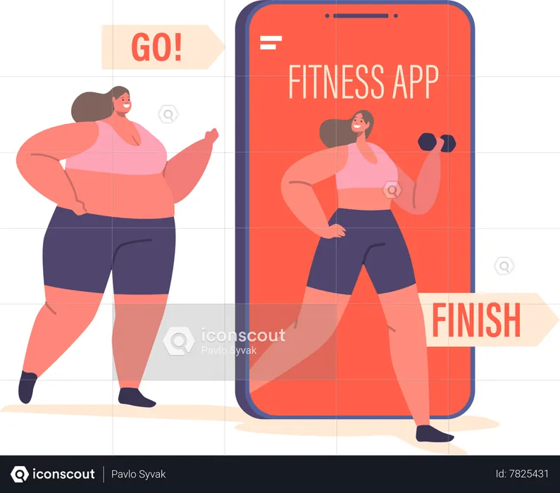 Woman exercises with a fitness program  Illustration