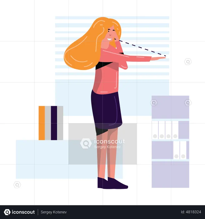 Woman Exercising At Work  Illustration