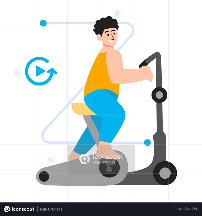 Woman exercising on gym cycle  Illustration