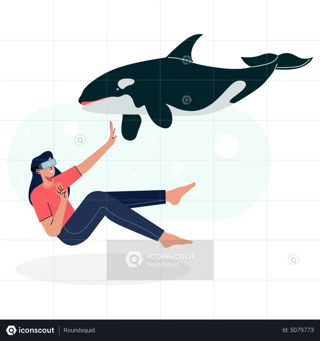 Woman experience ocean life using vr technology  Illustration