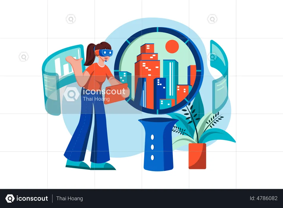 Woman experiencing metaverse technology  Illustration
