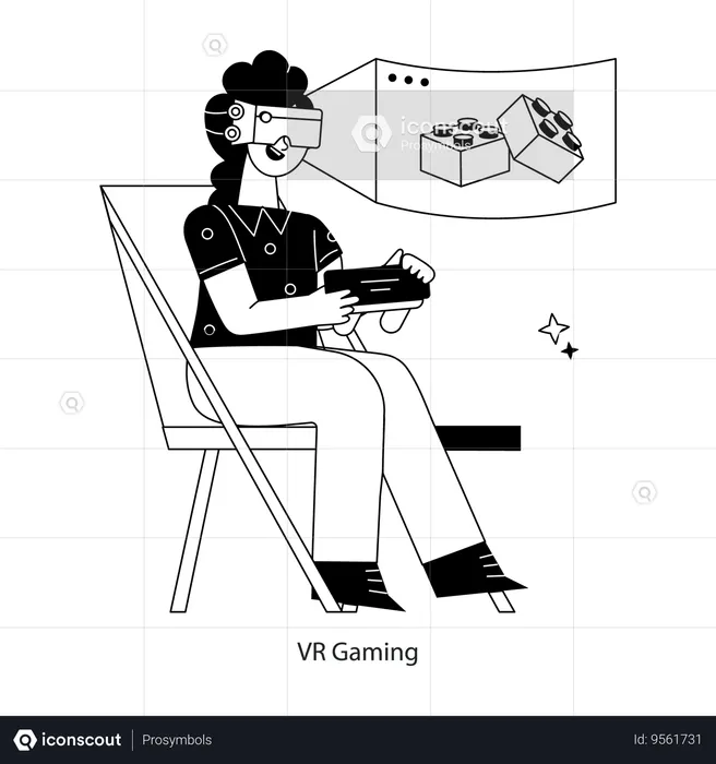 Woman Experiencing Vr Games  Illustration