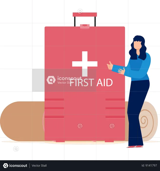 Woman Explaining About First Aid Kit  Illustration