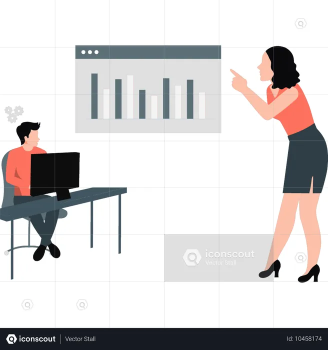 Woman explaining business rising graph  Illustration