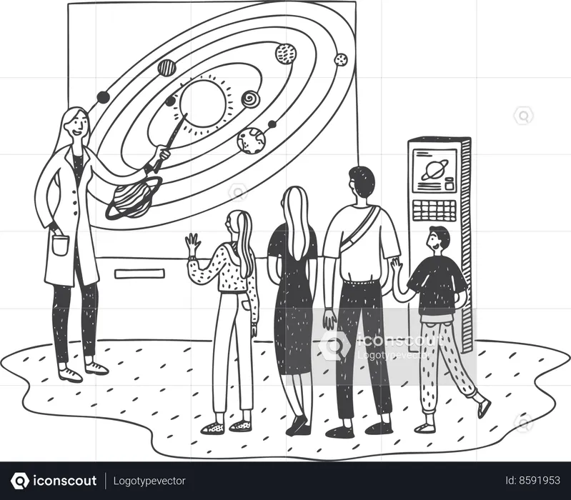 Woman explaining Planetarium  Illustration